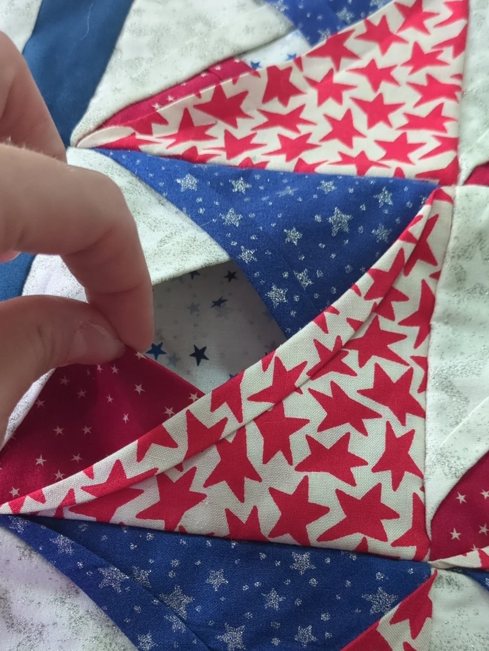 Handmade Patriotic Cathedral Window Quilt Wall Hanging 3D Americana Decor